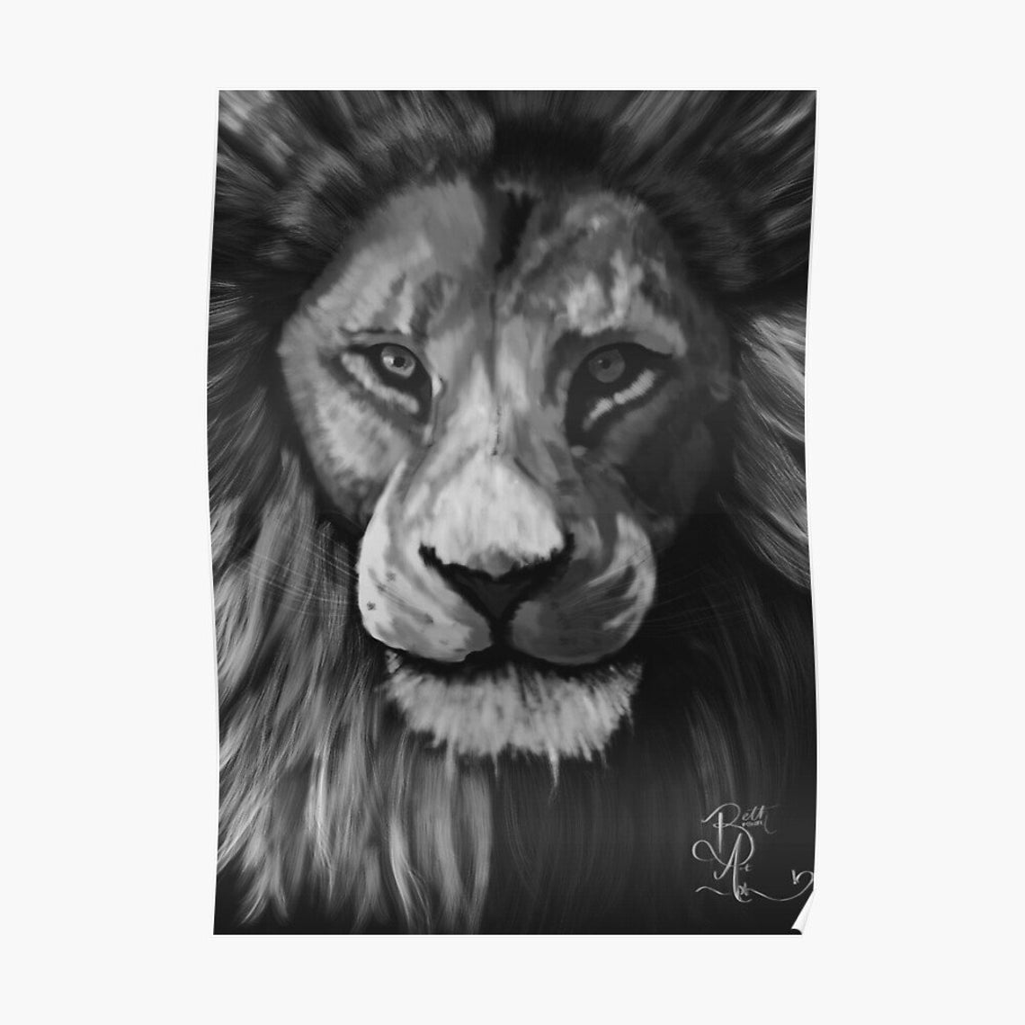 Lion Wall Art, Black and White Lion Print, Hand Drawn Art, Black and