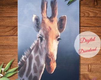 Watercolour Giraffe Digital Download, Print at Home Giraffe Art, Giraffe Home Decor, Gift for Animal Lovers, Safari Animals Wall Art