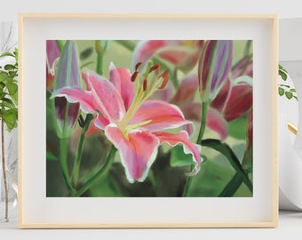 Japanese Lilies Acrylic Painting