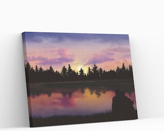 Romantic Sunset over lake Art Print Instant Download