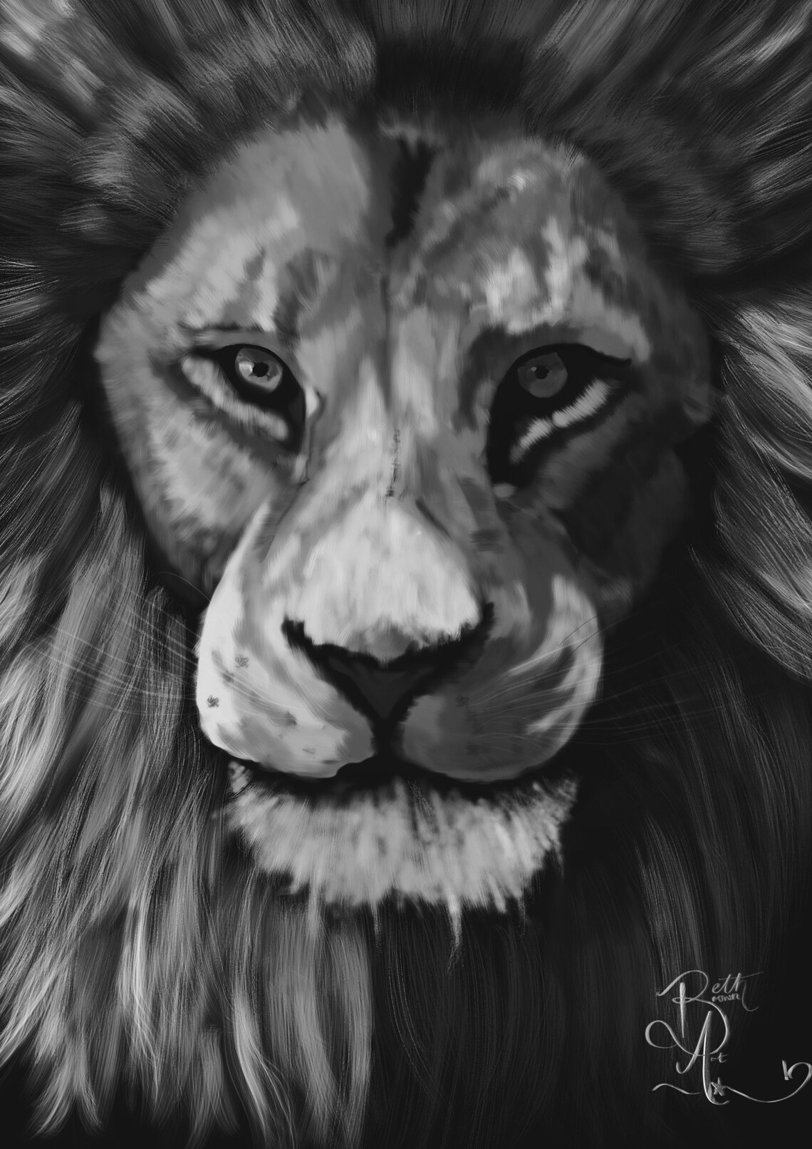 Lion Wall Art, Black and White Lion Print, Hand Drawn Art, Black and