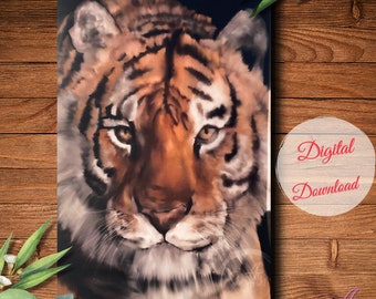 Bengal Tiger Painting Digital Download, Tiger Art Print, Print at Home, Gift for Big Cat Lovers, Gift for Tiger Lovers, Tiger Wall Decor