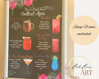 Personalised Cocktail Menu with Stand and Frame, Restaurant and Bar Menu, Bachelorette Party Accessories, Wedding Menu, A3 Customised menu