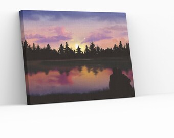 A4 Romantic Sunset over lake Art Print