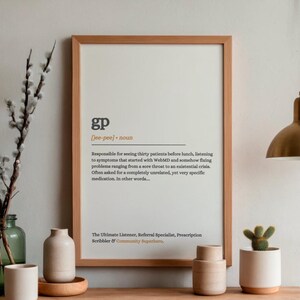 Lámina con la definición de médico general / Regalo divertido para médicos generales / Decoración de pared con temática médica