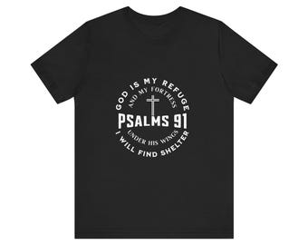Shirt Psalm 91, christelijk shirt, geloofsshirt, religieus shirt, religieus cadeau, christelijk cadeau, uniseks jersey T-shirt met korte mouw