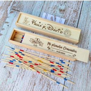 Bordspel Mikado / Mikado-vaardigheidsspel / cadeau voor gasten / Houten doos met gepersonaliseerd bordspel / huwelijksgeschenk / communiegeschenk / geschenk voor gezanten