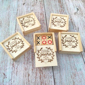 Board game tic tac toe, a gift for guests Wooden Box with Set 3 in stripe personalized