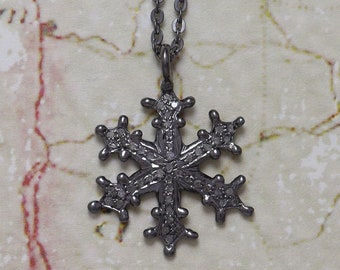 Pave Diamond Snowflake Necklace, Black Oxidized 925 Silver, Vintage Style