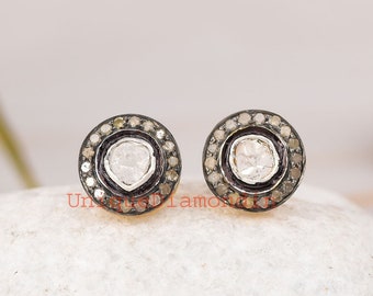 High quality Polki & diamond studs Earrings Pave Diamond Polki Sliver Victorian Stud Earring 925 Sterling Silver handmade finish Earrings