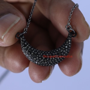 Natural Diamond Moon shape Pendant necklace, 925 Sterling Silve handmade Moon Pendant necklace, Charms pendant necklace jewelry,