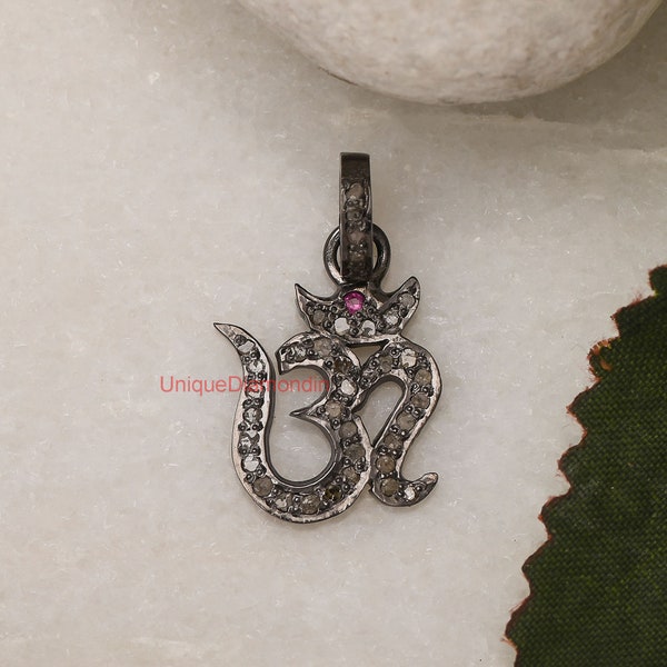 Natural Pave Diamond OM Pendant, 925 Sterling Silver Diamond Religious Light weight pendant, Diamond Om Charm Pendant, Diamond OM necklace