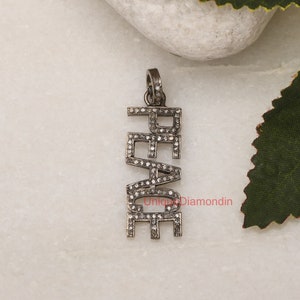 Alphabet PEACE pendant, natural pave diamond pendant, 925 sterling silver handmade finish diamond peace pendant charms necklace,