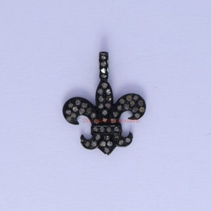 Felur-de-lis Design diamond pendant, 925 sterling silver pendant, handmade diamond pendant, Natural diamond pendant