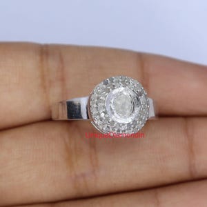 Natural polki Diamond ring, Engagement Diamond ring, 925 Sterling silver 18k White Gold platting polki ring, Wedding diamond ring,