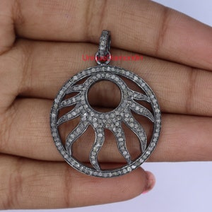 Natural diamond round Sunburst Very beautiful pendant Necklace, 925 sterling silver handmade finish diamond necklace pendant,