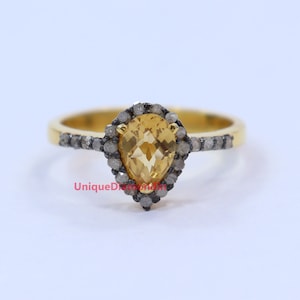 Natürliche Citrin & natürlicher Diamant Ring, Sterling Silber Diamant Ring handgefertigt Citrin, Ehering Jahrestagring, Verlobungsring