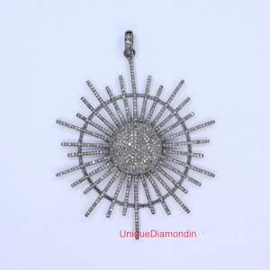925 silver pave diamond pendant, diamond starburst pendant, Large size silver & diamond pendant, handmade jewelry, gift for her