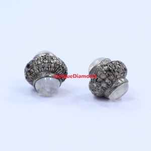 Natural Blue fire Moonstone & Natural pave diamond ball beads, 925 sterling silver handmade jewelry ,diamond jewelry finding, diamond beads,