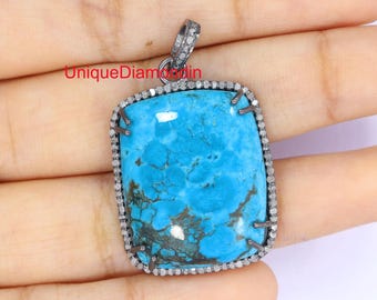 パヴェダイヤモンド＆ターコイズペンダント（DPM-1288） - Etsy 日本