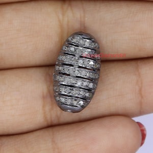 Natural Pave diamond beads, 19 x 11 x 6 mm silver diamond beads, 925 sterling silver handmade Beads Finding, diamond jewelry Making,