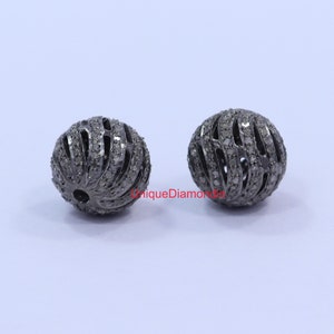 11 MM Round&quot; Natural pave diamond ball beads , 925 sterling silver handmade jewelry ,diamond jewelry finding, diamond beads,