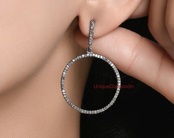 Very beautiful look Genuine natural Diamond circle design studs Earrings, 92.5 starling silver handmade finish vintage earrings