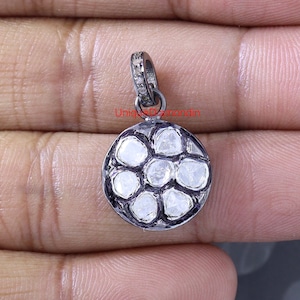 Natural polki & diamond Round shape pendant Necklace, 925 sterling silver handmade finish polki diamond pendent Charms necklace,