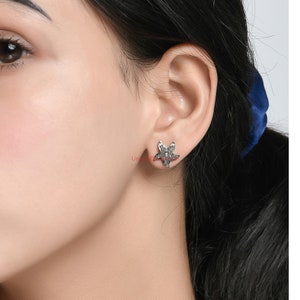 Beautiful Star design Pave natural diamond 925 sterling silver handmade 14k gold & black platting pave diamond hand setting stud earrings