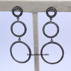 Very beautiful look Natural diamond Studs earrings, 925 sterling silver Circle shape black platting handmade finish diamond Jewelry earrings