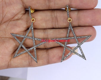 Diamond Star Stud Earrings, Vintage Sterling Silver Handmade Finish earring