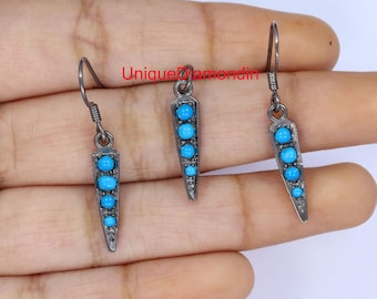 Turkoois sieradenset, geoxideerde sterlingzilveren hanger oorbellen handgemaakte sieraden