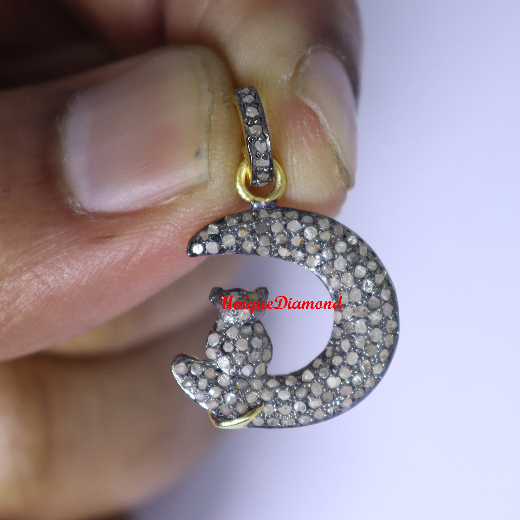 Beautiful Owls design 1.00 ct pave diamond pendant, 925 sterling silver handmade finish diamond pend