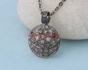 Evil Eye Diamond Pendant Necklace, Oxidized 925 Sterling Silver Handmade jewelry