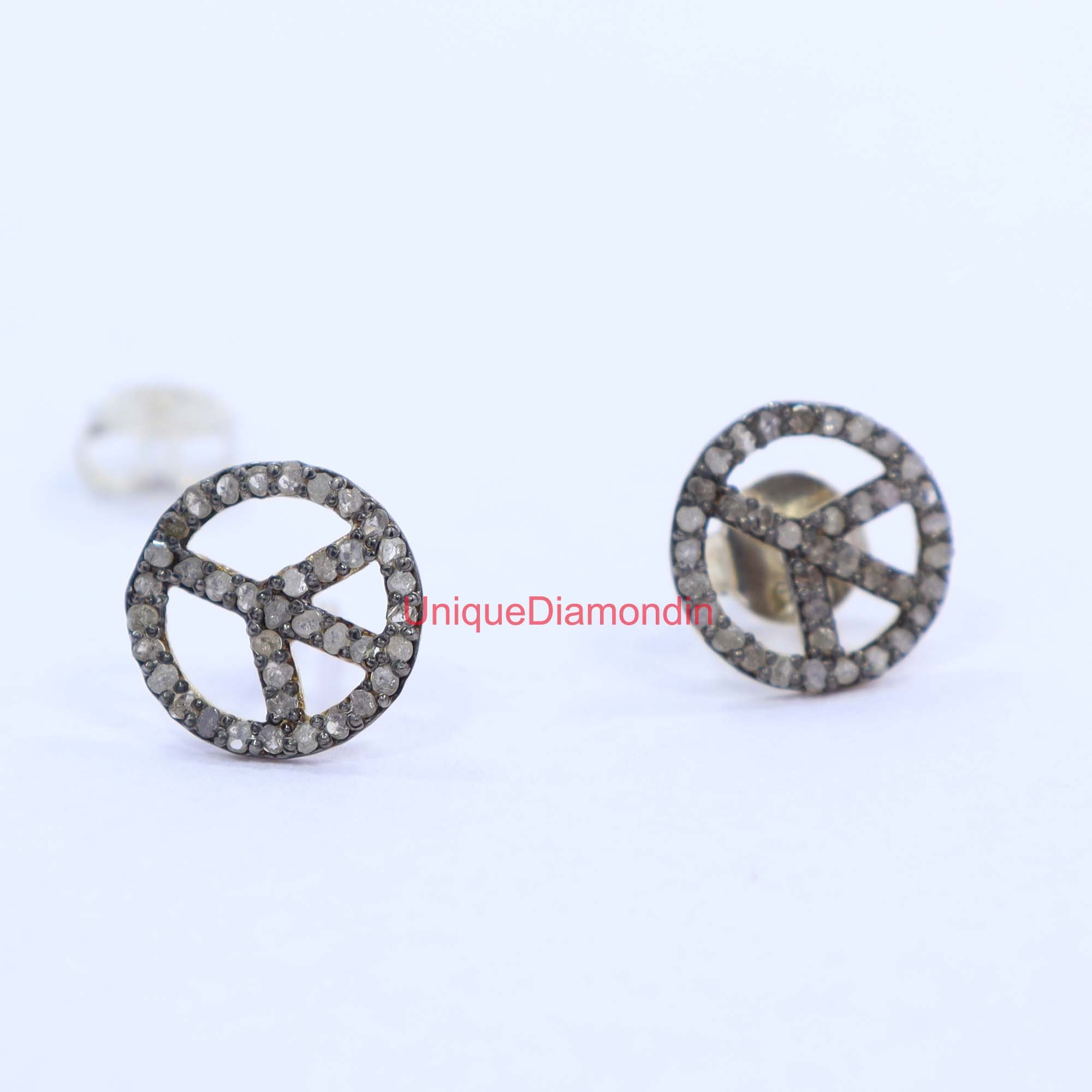 Earring Signs Peace Sign Diamond Studs, Handmade Sterling Silver Earrings - Etsy