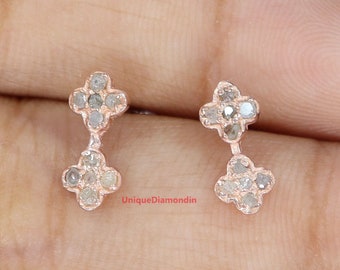 Beautiful Flower Shape natural diamond Studs Earrings, 925 sterling silver handmade Finish diamond earrings, Wedding studs, Gift item studs,