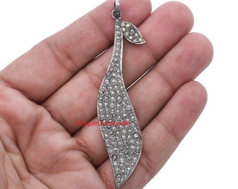 Leaf Diamond Pendant, 6.00 ct Rose Cut, Sterling Silver Necklace