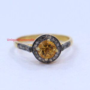 Natürliche Citrin & natürlicher Diamant Ring, Sterling Silber Diamant Ring handgefertigt Citrin, Ehering Jahrestagring, Verlobungsring