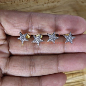 Beautiful Star design Pave diamond 925 sterling silver handmade 14k gold & black platting pave diamond hand setting stud earrings