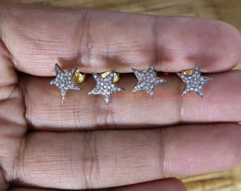 Orecchini a bottone a forma di stella con diamanti, oro 14k e argento sterling placcato nero