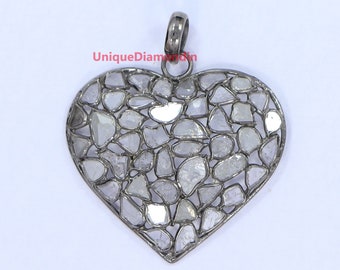 Natural polki Diamond Heart Shape pendant, Heart designer pendant, 925 sterling silver handmade finish necklace pendant, Gift Item,