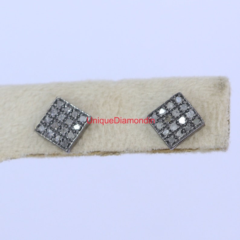 Beautiful Square Design Pave Diamond Studs 925 Sterling Silver Handmade ...