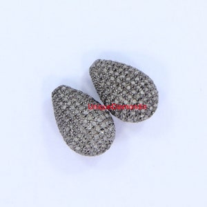 15 x 10 mm Drop shape diamond Beads, natural pave diamond beads, 925 sterling silver handmade Beads Finding, diamond jewelry Making,