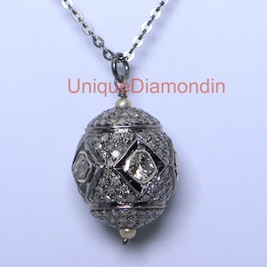 Genuine pave Diamond & Polki  Pendant Necklace, Black Oxidized Necklace,  polki beads necklace,  Adjustable 92.5 silver Vintage Necklace,