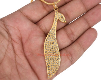 Leaf Design Natural Rose Cut Diamond Pendant, 925 Sterling Silver Necklace