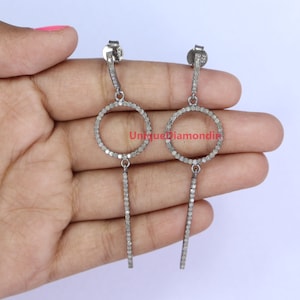 Very beautiful look Natural diamond Studs earrings, 925 sterling silver black platting handmade finish diamond dangle earrings jewelry,