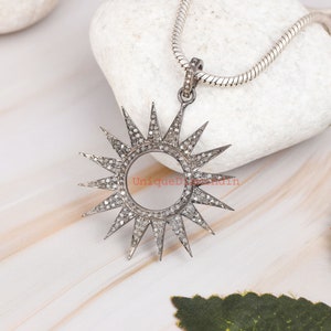 Very beautiful sunburst circle shaped design charm pendant, Pave diamond pendant, 925 sterling silver pendant handmade diamond pendant,