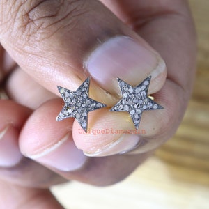 Beautiful Star design Pave diamond 925 sterling silver handmade 14k gold & black platting pave diamond hand setting stud earrings