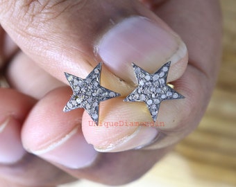 Handmade Pave Diamond Star Stud Earrings, 925 Sterling Silver studs jewelry