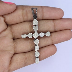 Natural polki Cross pendant, Cross designer pendant, 925 sterling silver handmade finish necklace pendant, Christmas jewelry,